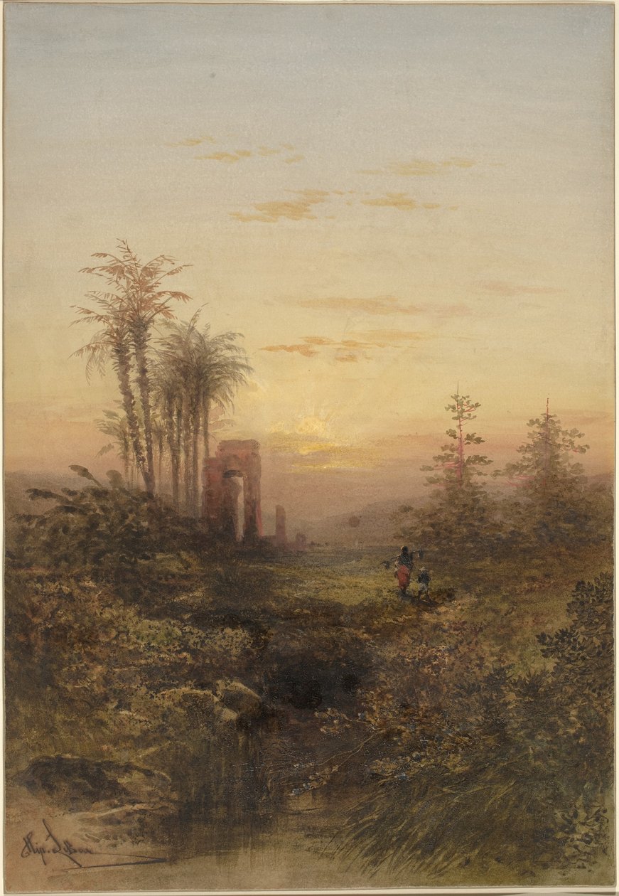 Sunset in an Oriental Landscape by Gabriel Hippolyte Lebas