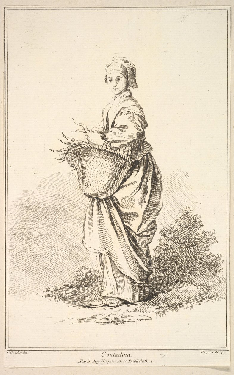 Contadina, from Recueil de diverses figures étrangères Inventées par F. Boucher by Gabriel Huquier