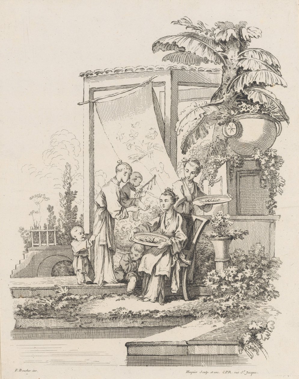 Seated Woman with Children and Servants by Gabriel Huquier