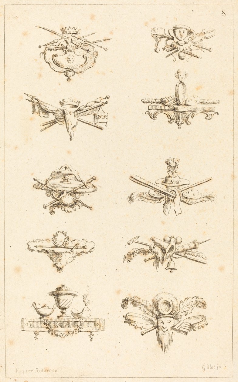 Designs for Tail-Pieces: Plate 8 by Gabriel Huquier after Claude Gillot