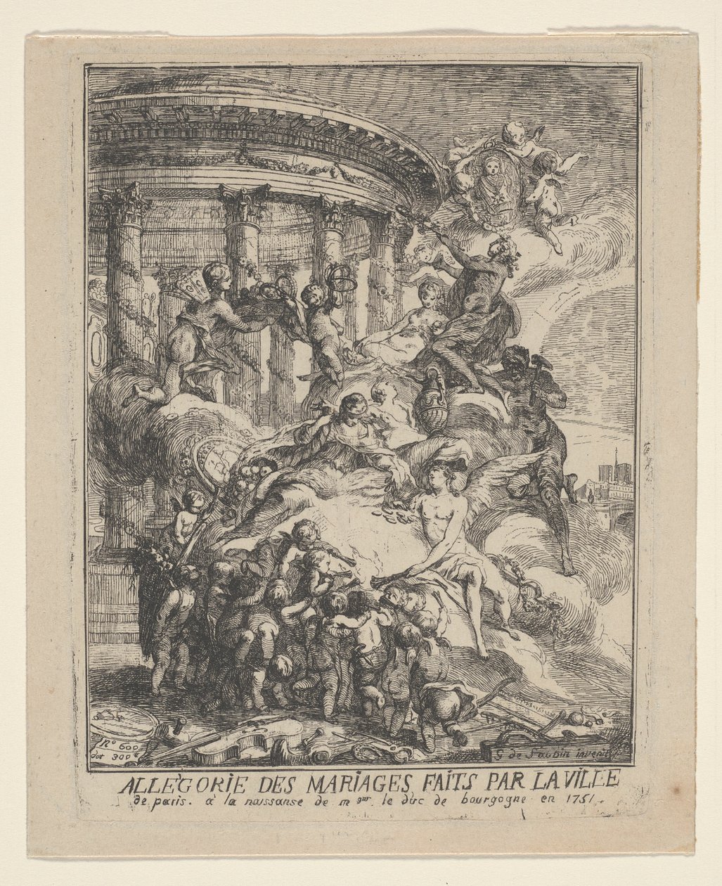 Allegory of Marriages Made by the City of Paris at the Birth of the Duke of Burgundy by Gabriel Jacques de Saint Aubin