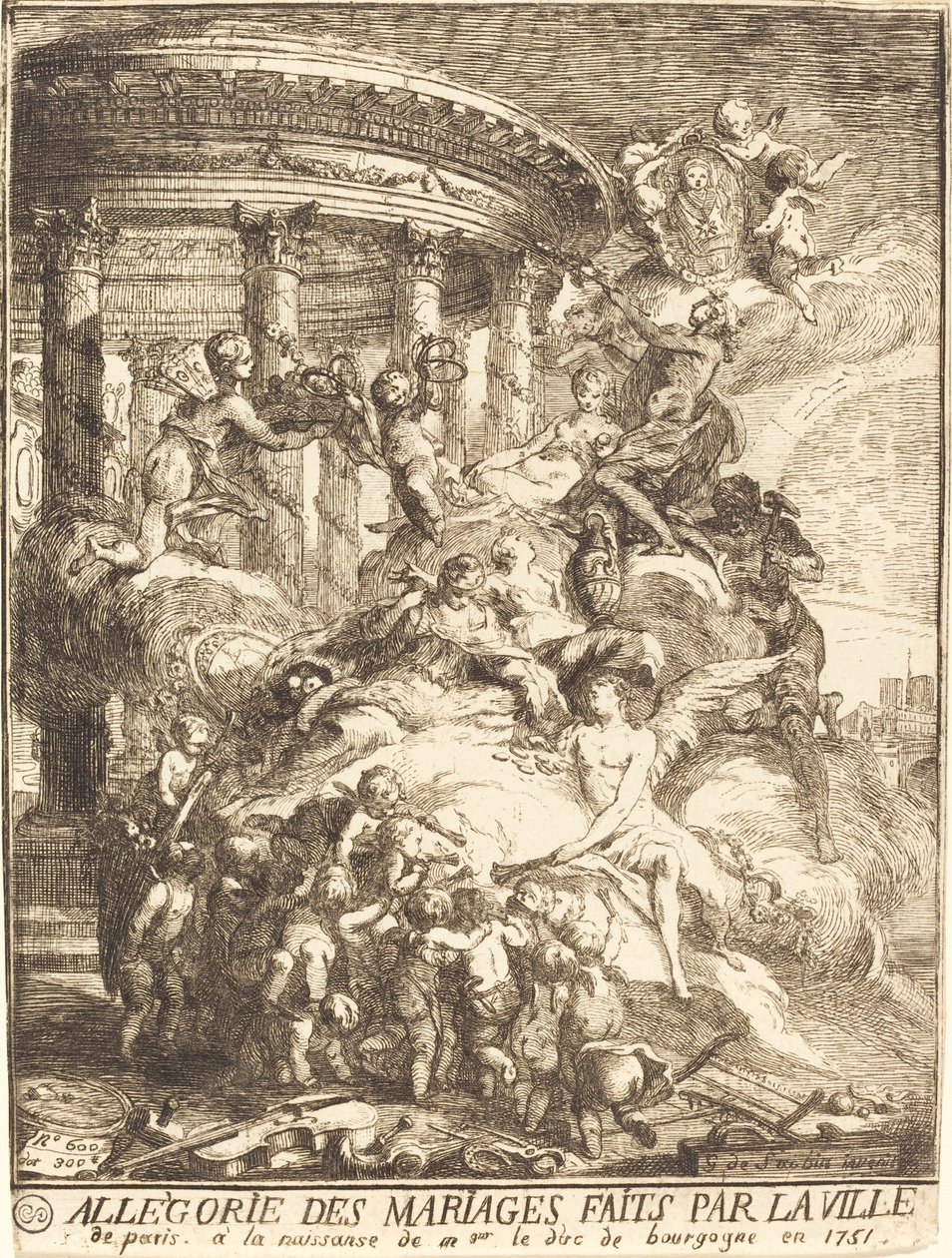 Allegory of Marriages Made by the City of Paris at the Birth of the Duke of Burgundy by Gabriel Jacques de Saint Aubin