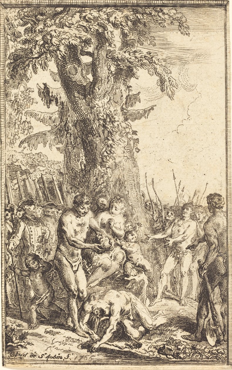 Heroic Act of a Father Who Sacrifices for His Son by Gabriel Jacques de Saint Aubin