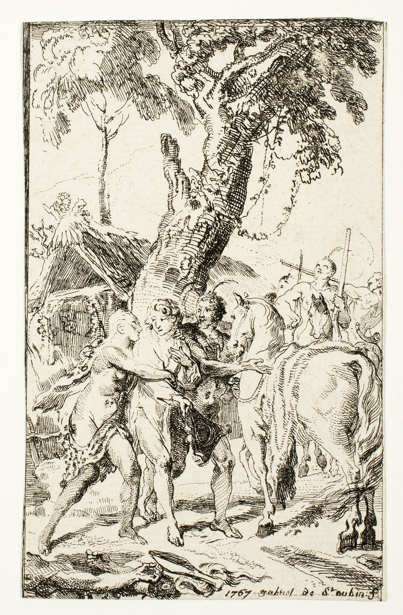 The Escape of M. de Belle-Isle, Prisoner in the Attakapas, plate four from Les Nouveaux Voyages aux Indes Occidentales by Gabriel Jacques de Saint Aubin