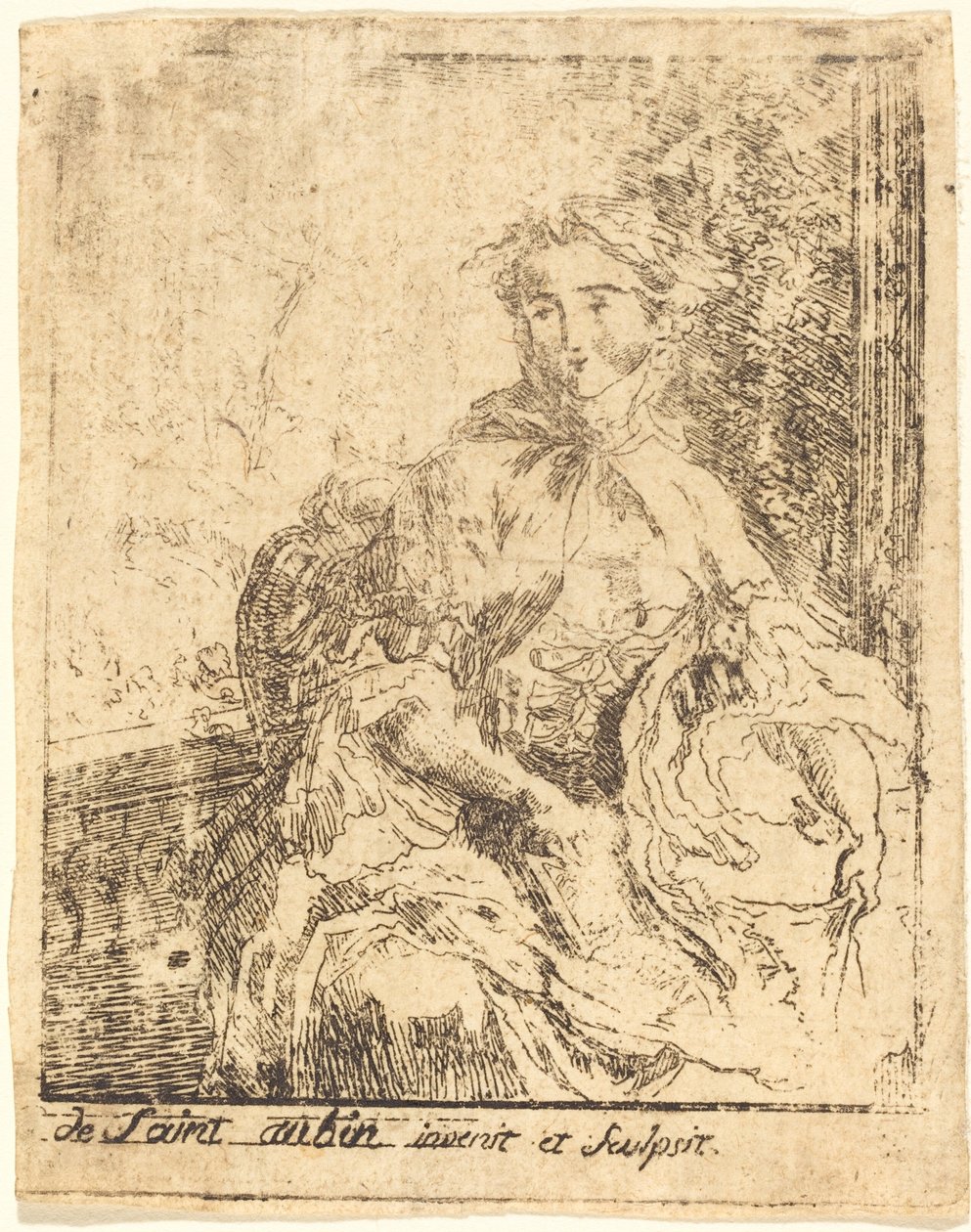 Young Woman on the Terrace by Gabriel Jacques de Saint Aubin