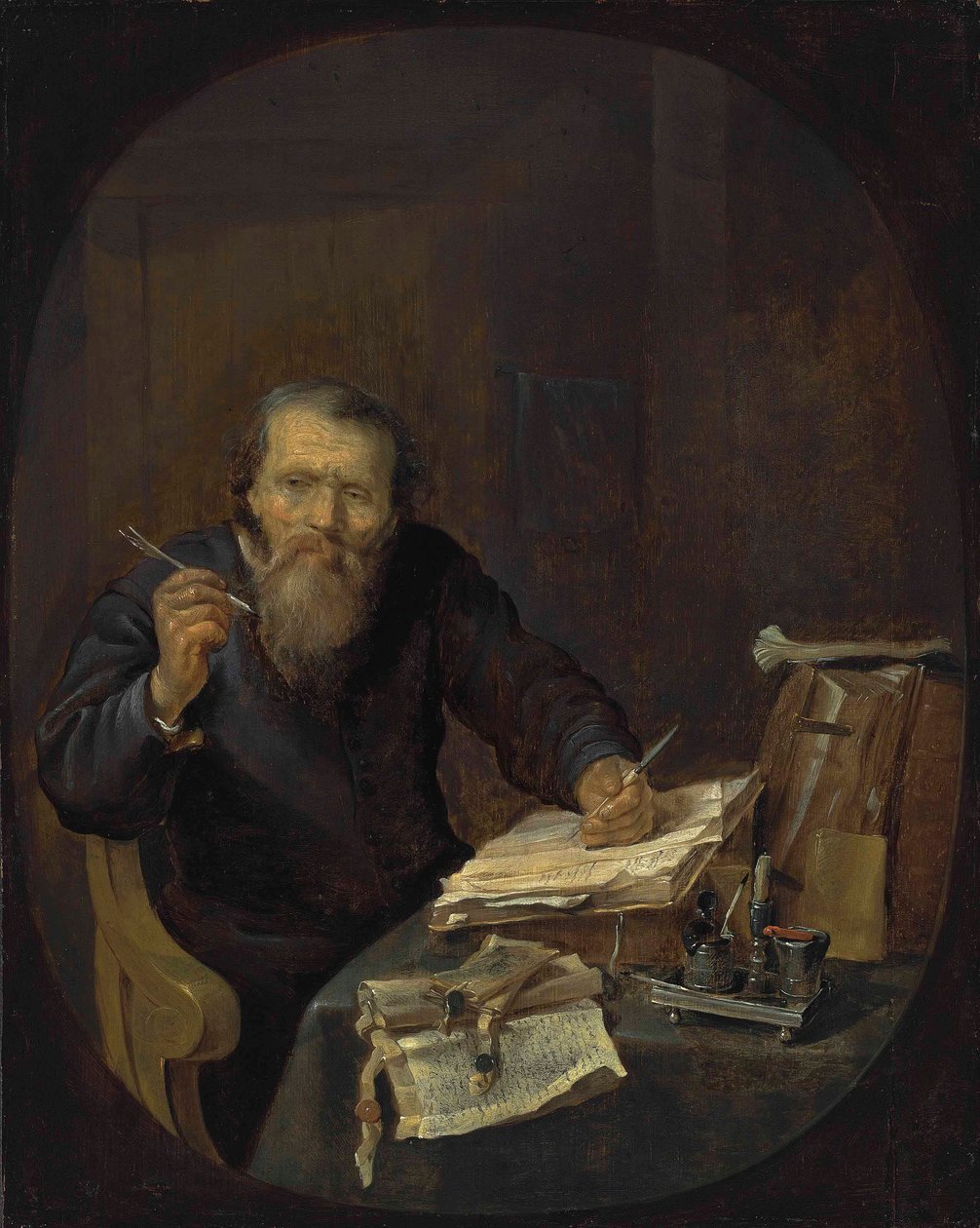 A Notary Sharpening His Pen, in an Interior by Gabriel Metsu