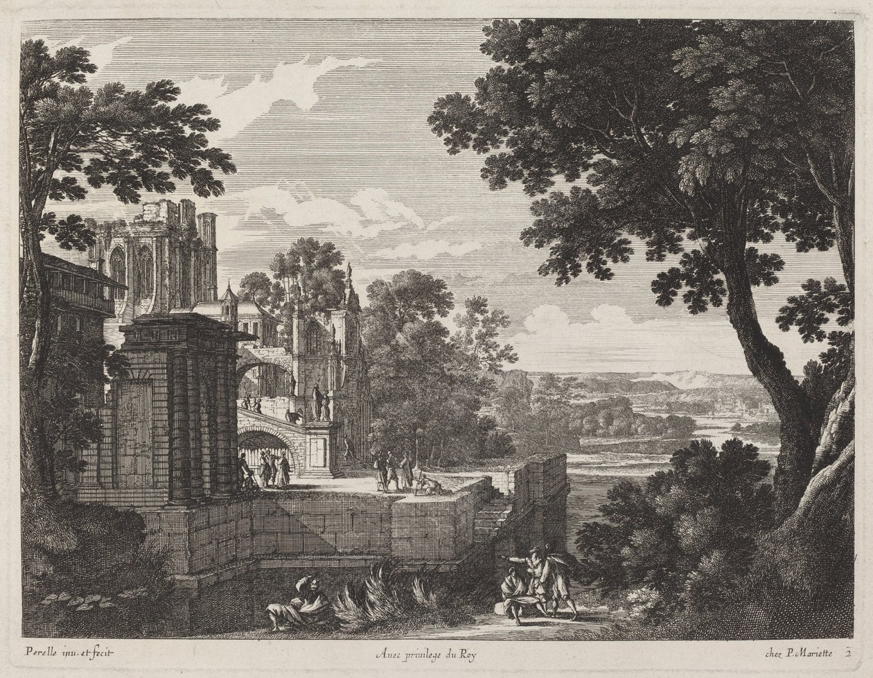 Large Landscape with a Ruined Abbey by Gabriel Perelle