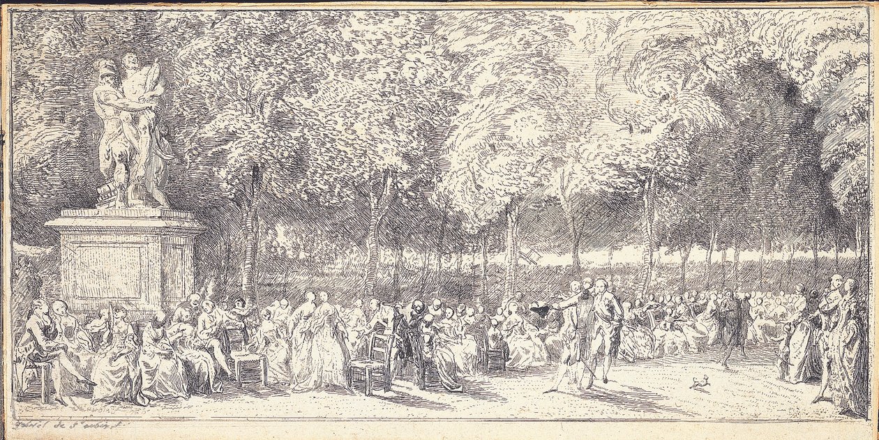 A meeting in the Tuileries Gardens around a statue, 1760 by Gabriel de Saint Aubin