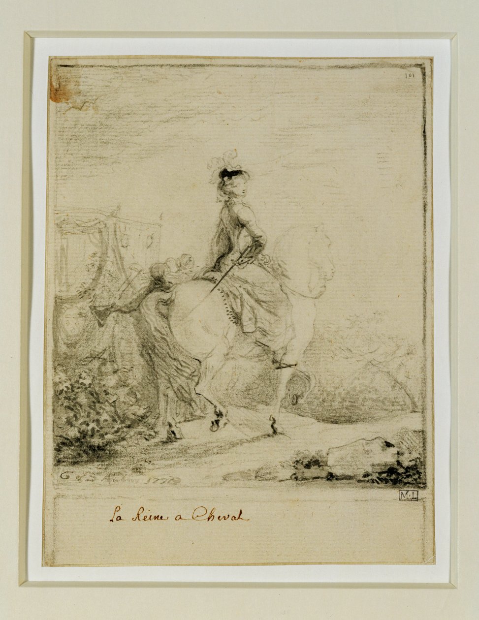 Marie-Antoinette on horseback by Gabriel de Saint-Aubin