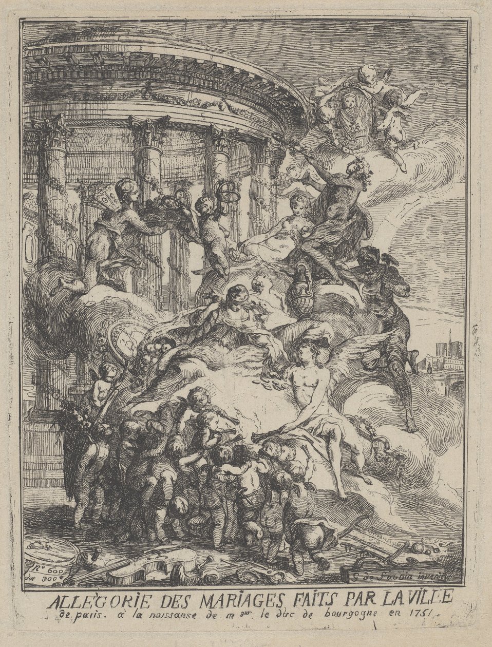Allegory of Marriages Made by the City of Paris at the Birth of the Duke of Burgundy, 1751 by Gabriel de Saint Aubin