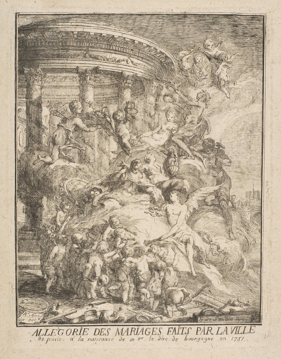 Allegory of Marriages Made by the City of Paris at the Birth of the Duke of Burgundy by Gabriel de Saint Aubin