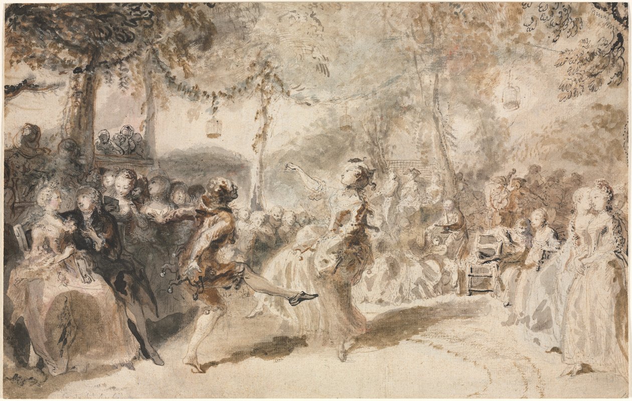 Costumed Dancers Performing in a Garden Tavern by Gabriel de Saint Aubin