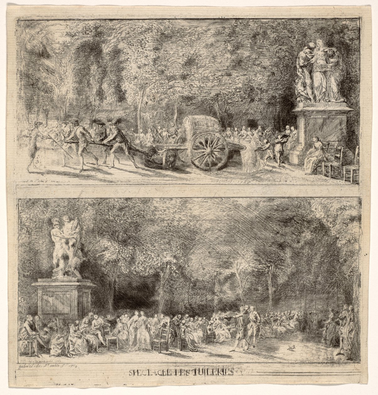 Scenes from the Tuileries: The Chairs and the Water Cart (retouched) by Gabriel de Saint Aubin