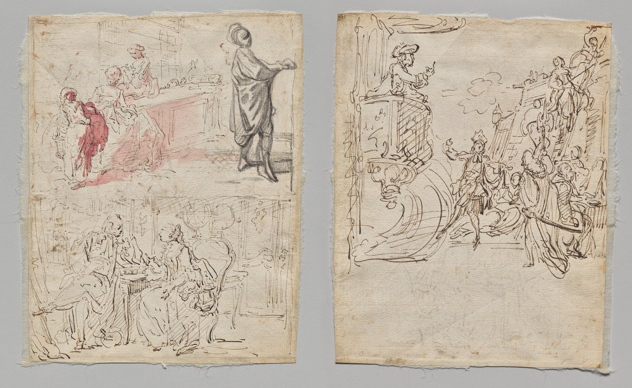 Theatre Scene (recto); Lingerie Boutique and Conversation (verso) by Gabriel de Saint Aubin