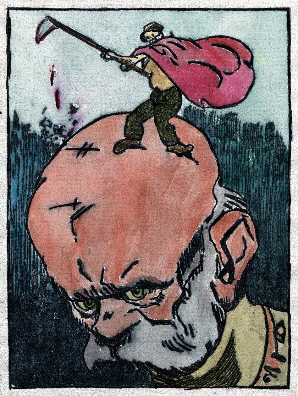 Franz Joseph I of Austria with on his head the death exclaiming What a tough head! 1915 by Gabriele (1865-1937) Galantara