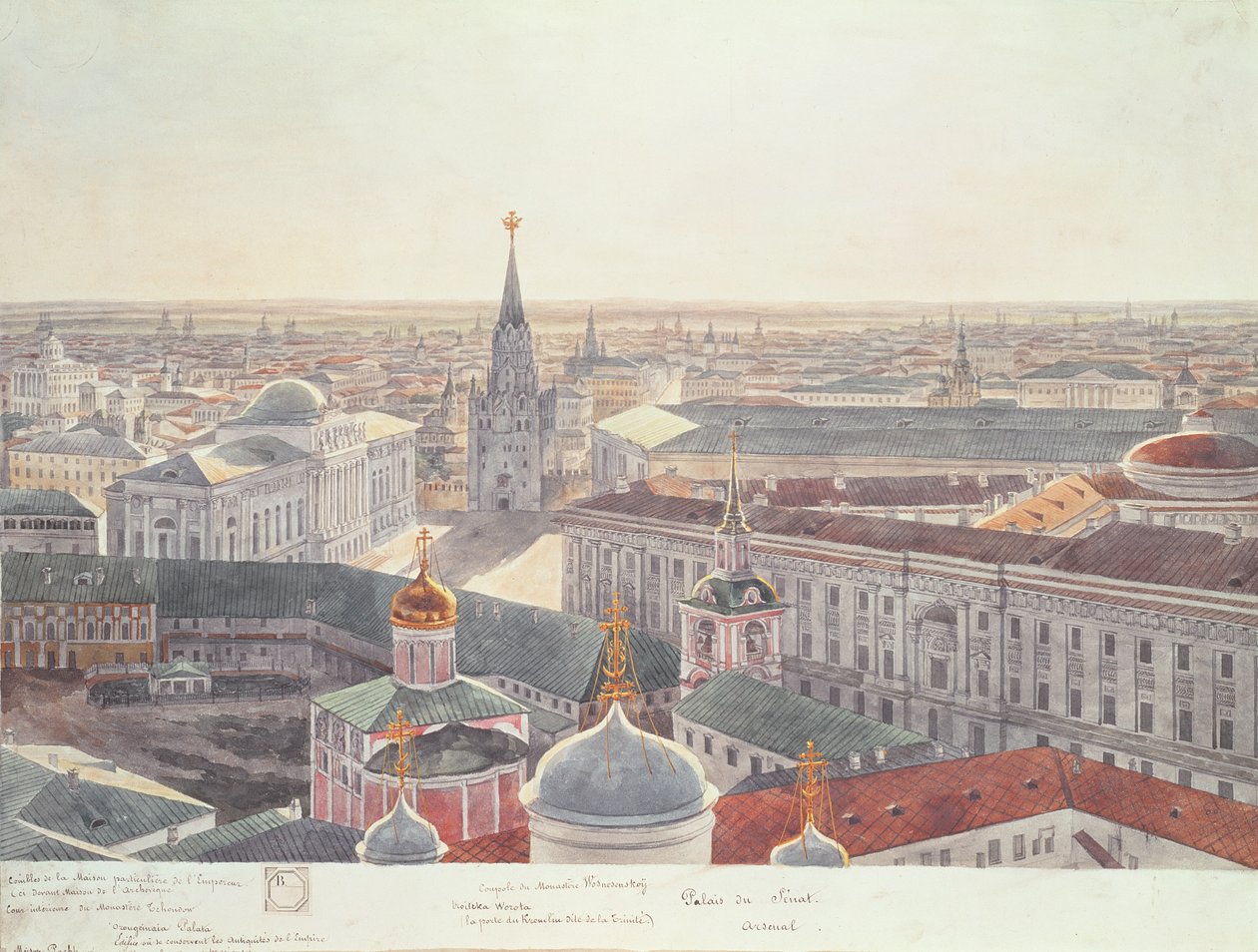 Panorama of Moscow, depicting the former Senate Palace (now the Cabinet Office), Wosnesenskoy Monastery and the former Arsenal, 1819 by Gadolle