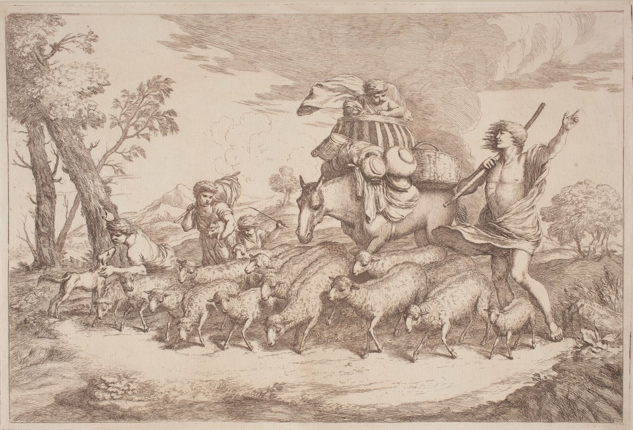 A Pastoral Journey with a Child in a Basket on Horseback by Gaetano Zompini, after Giovanni Benedetto Castiglione