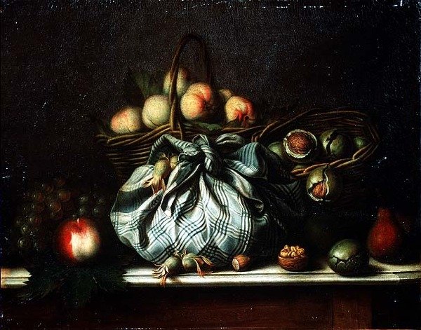 Baskets of Fruit, Walnuts and Nuts in a Knapsack by Gagneux