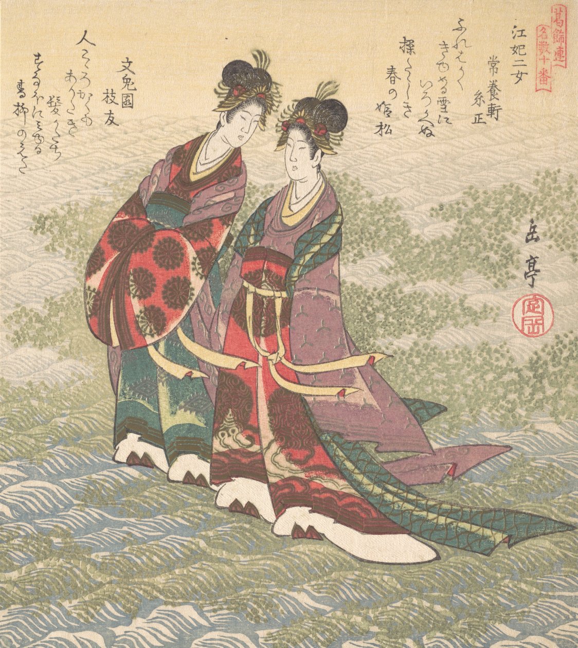 Two Ladies Walking on the Water by Gakutei