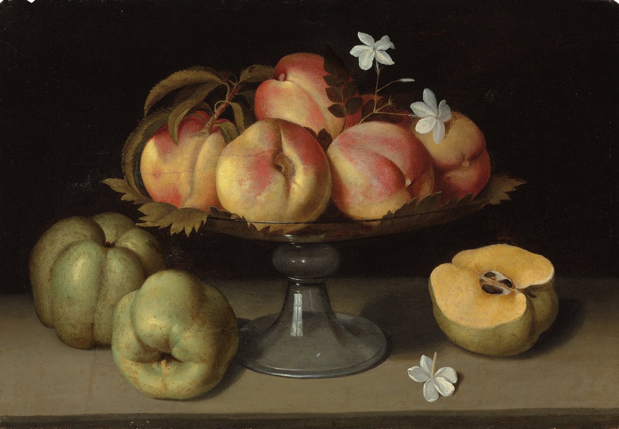 Peaches in a Glass Bowl, Apples and Jasmine Flowers by Galizia Fede