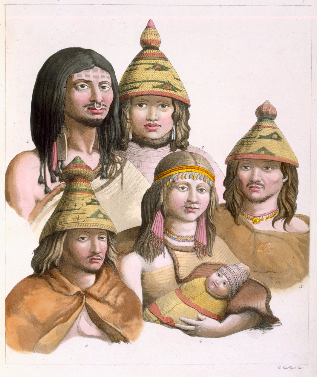 Details of headdresses in North West America by Gallo Gallina