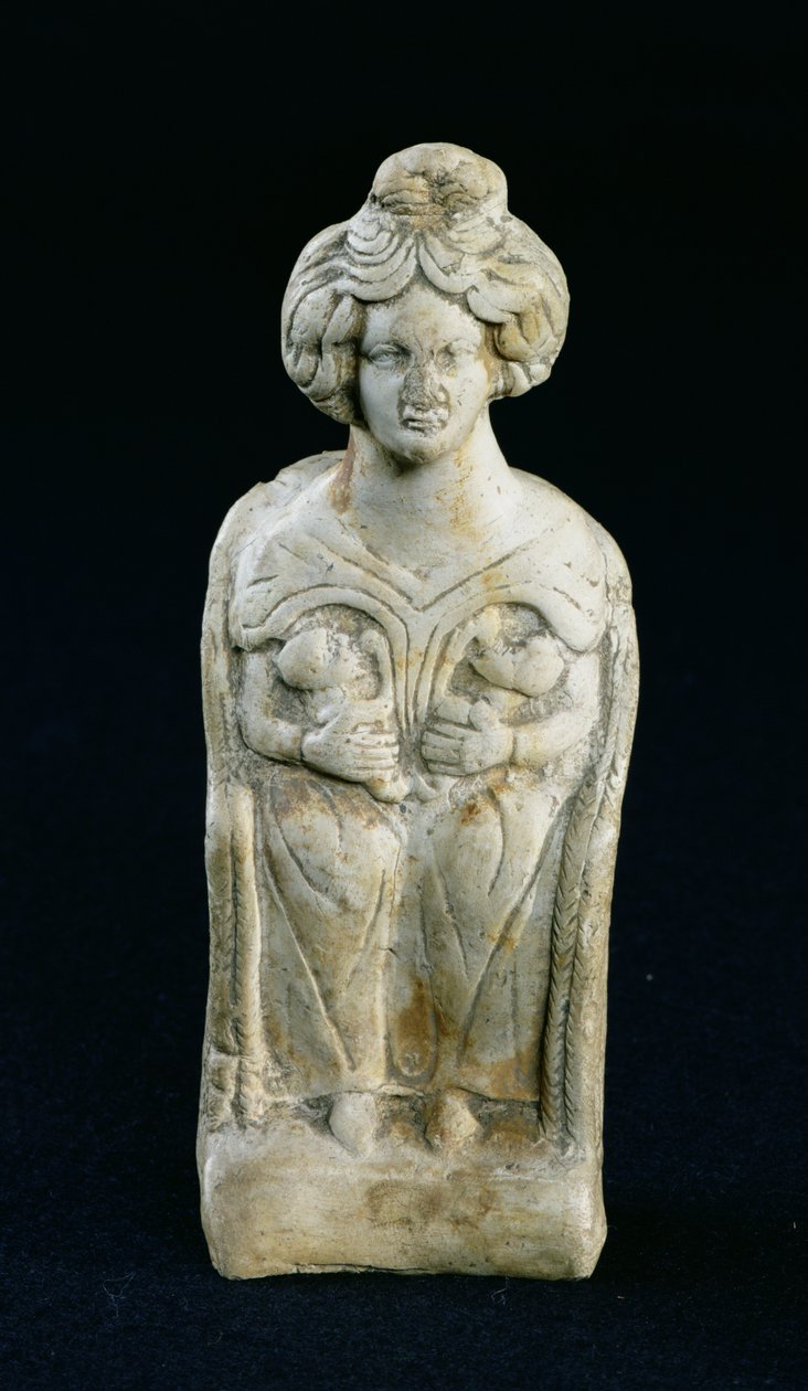 Statuette of a Mother Goddess Breastfeeding Two Children by Gallo Roman