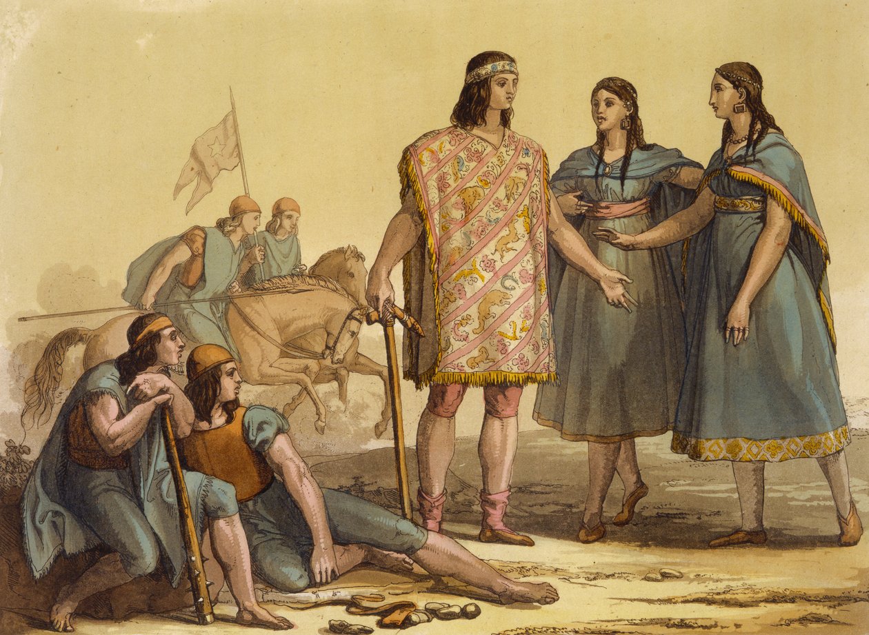 Natives of the Araucani Tribe, Argentina, from Le Costume Ancien et Moderne, Volume II, Plate 37 by Gallo Gallina