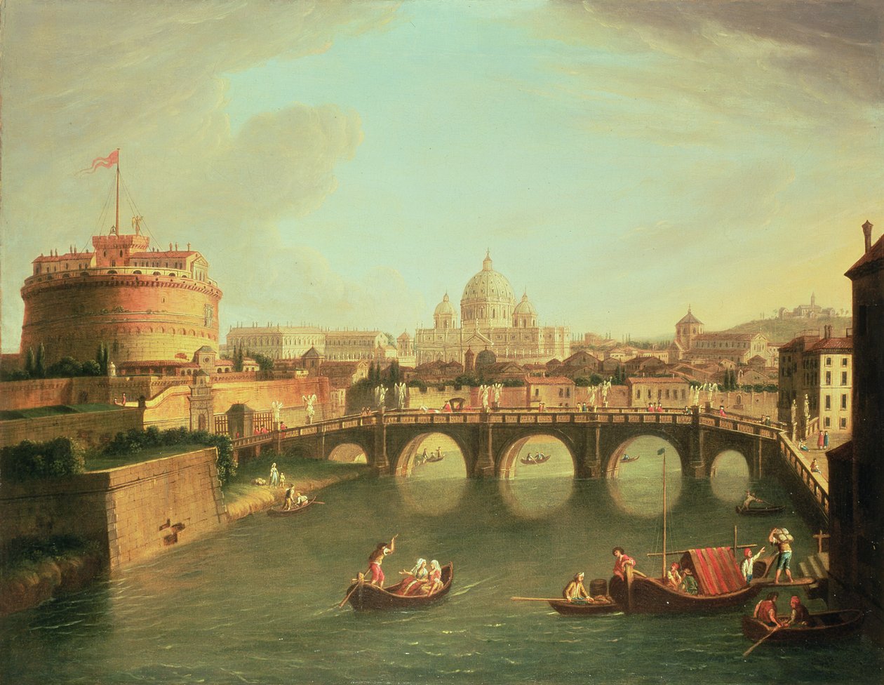 A View of Rome with the Bridge and Castel St. Angelo by the Tiber by Gaspar van Wittel