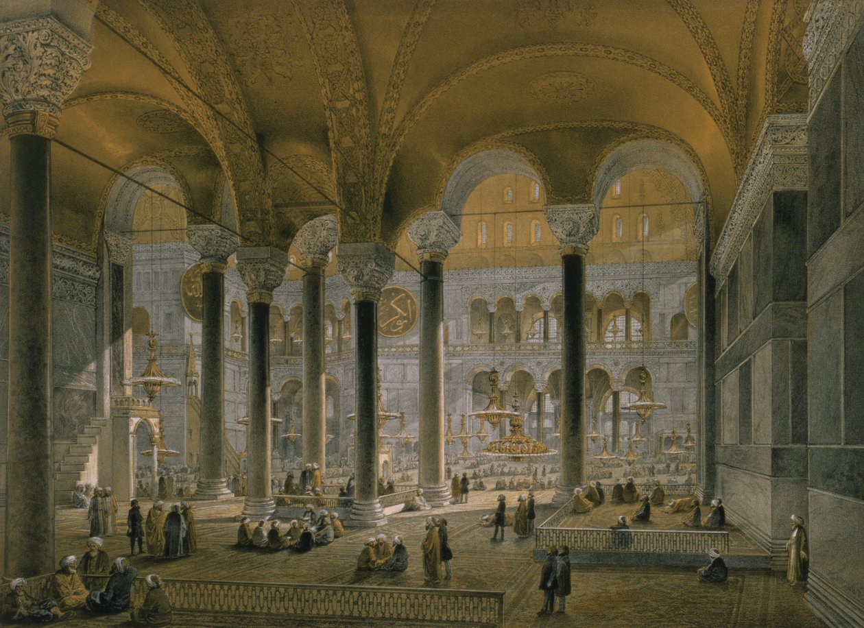 Haghia Sophia, plate 6: the north nave, engraved by Louis Haghe, published 1852 by Gaspard Fossati