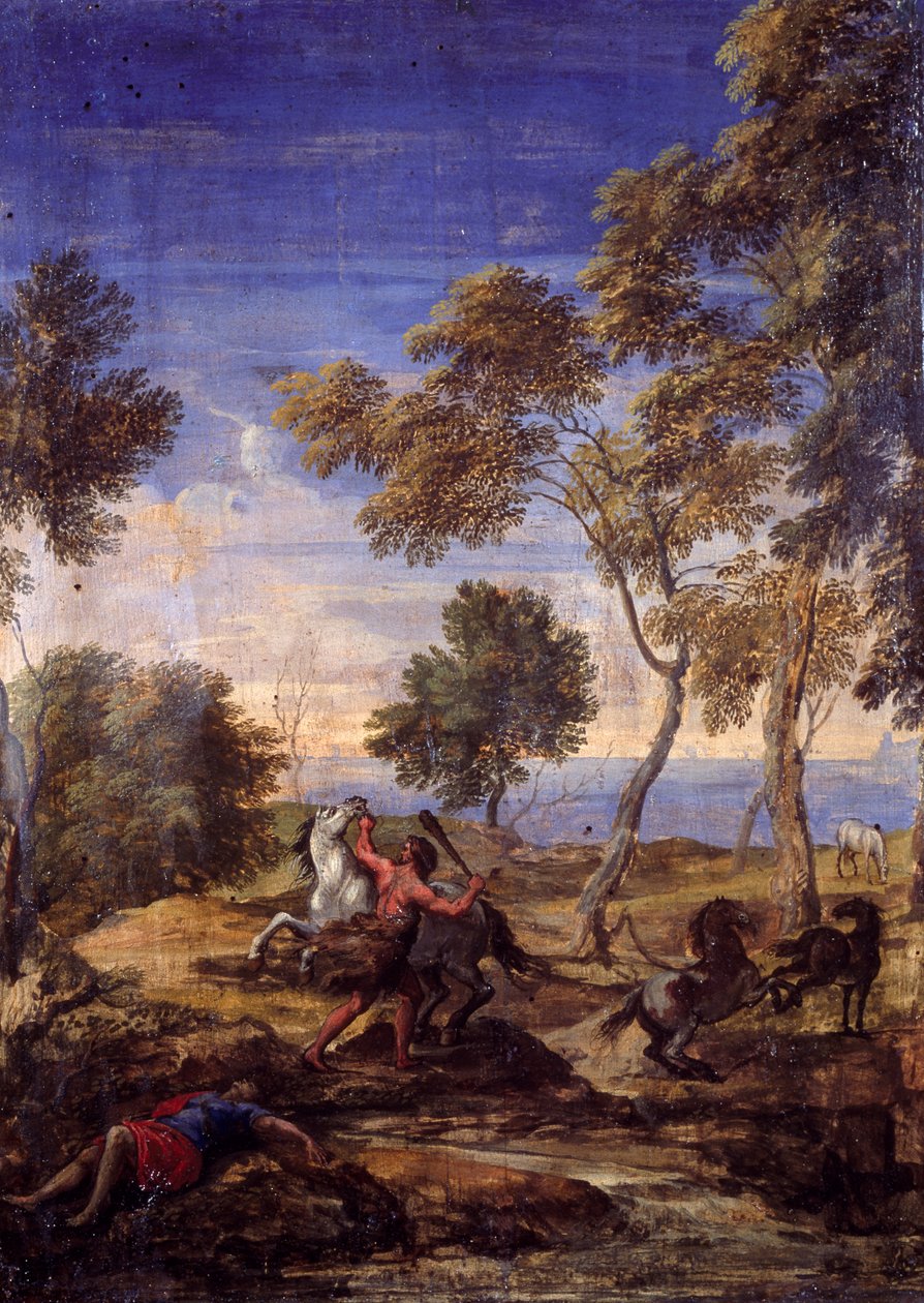 Countryside battle of the centaurs by Gaspard Poussin (school of) Dughet