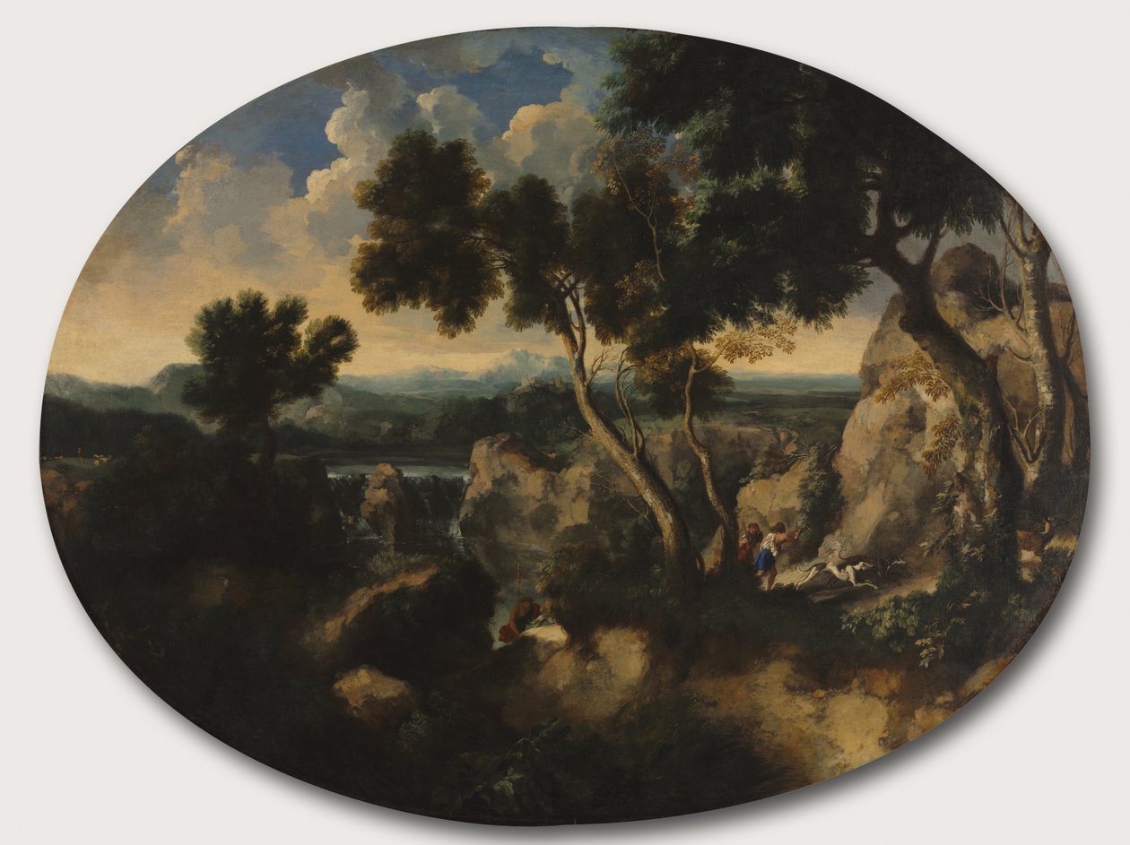 Rocky Landscape with Hunters by Gaspard Poussin Dughet