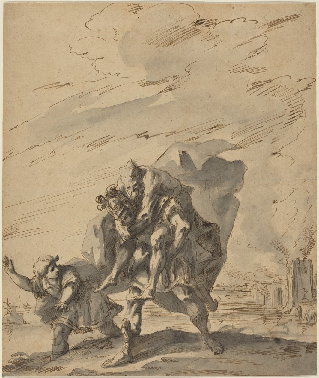 Aeneas Carrying Anchises from Burning Troy, c.1733 by Gasparo Diziani