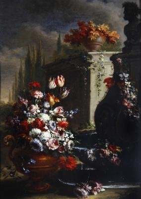 Still life with flowers in ornamental vases by Gasparo Lopez