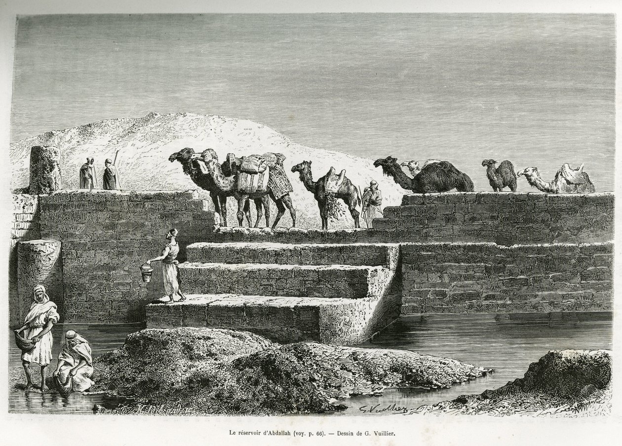 The Reservoir of Abdallah (Saudi Arabia) (engraving by G. Vuillier, to illustrate the story 