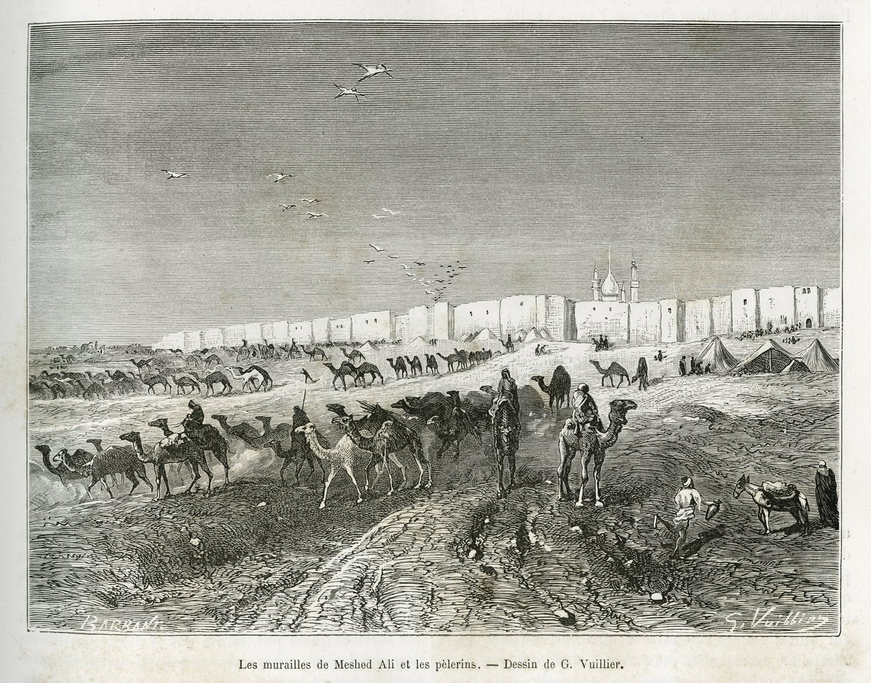 The walls of Meshed Ali are located in the mosque of Najaf (Iraq) and the pilgrims gather to celebrate Ali Ibn Abi Talib. Engraving by G. Vuillier, to illustrate the story La Syria d