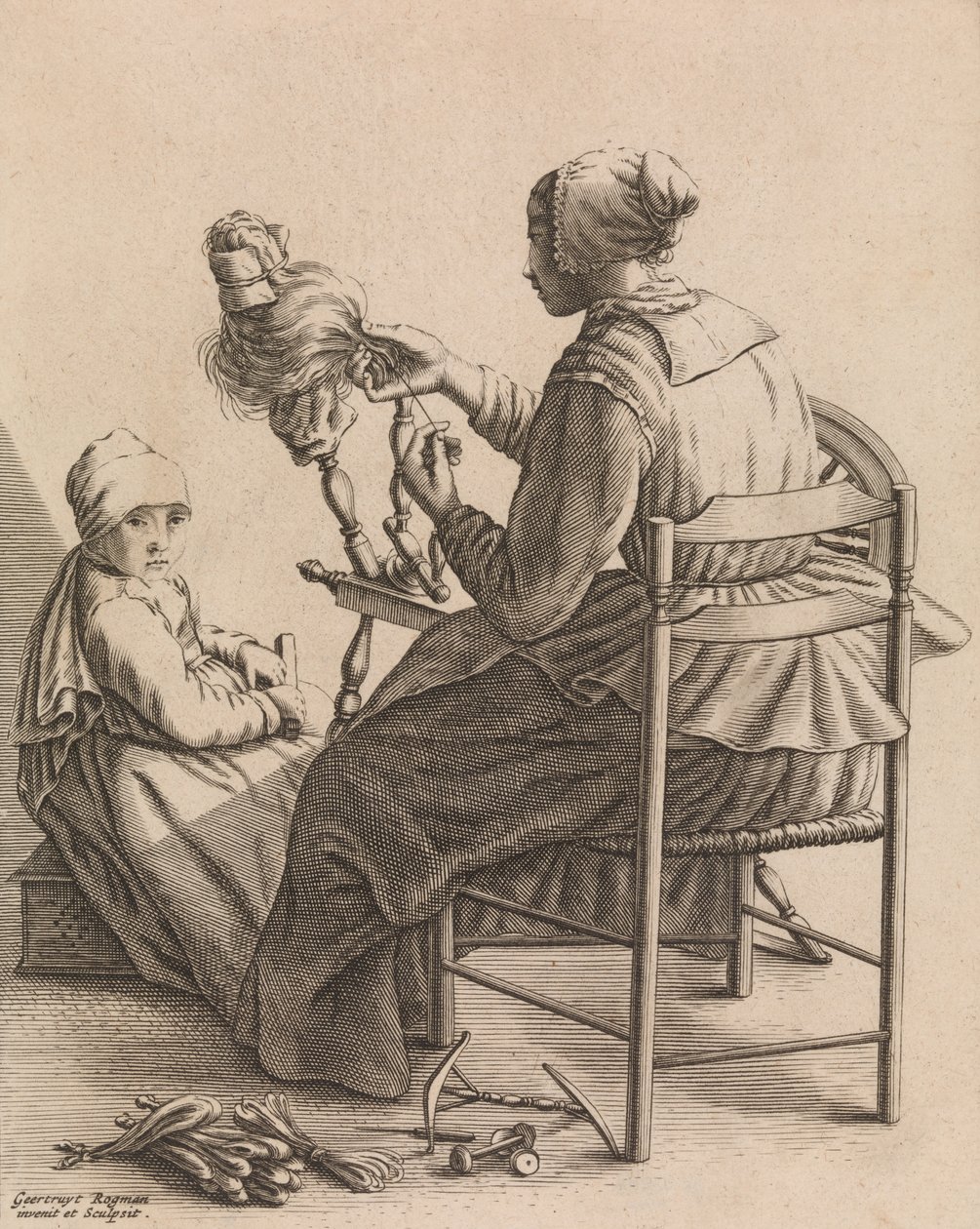 A Woman Spinning by Geertruydt Roghman