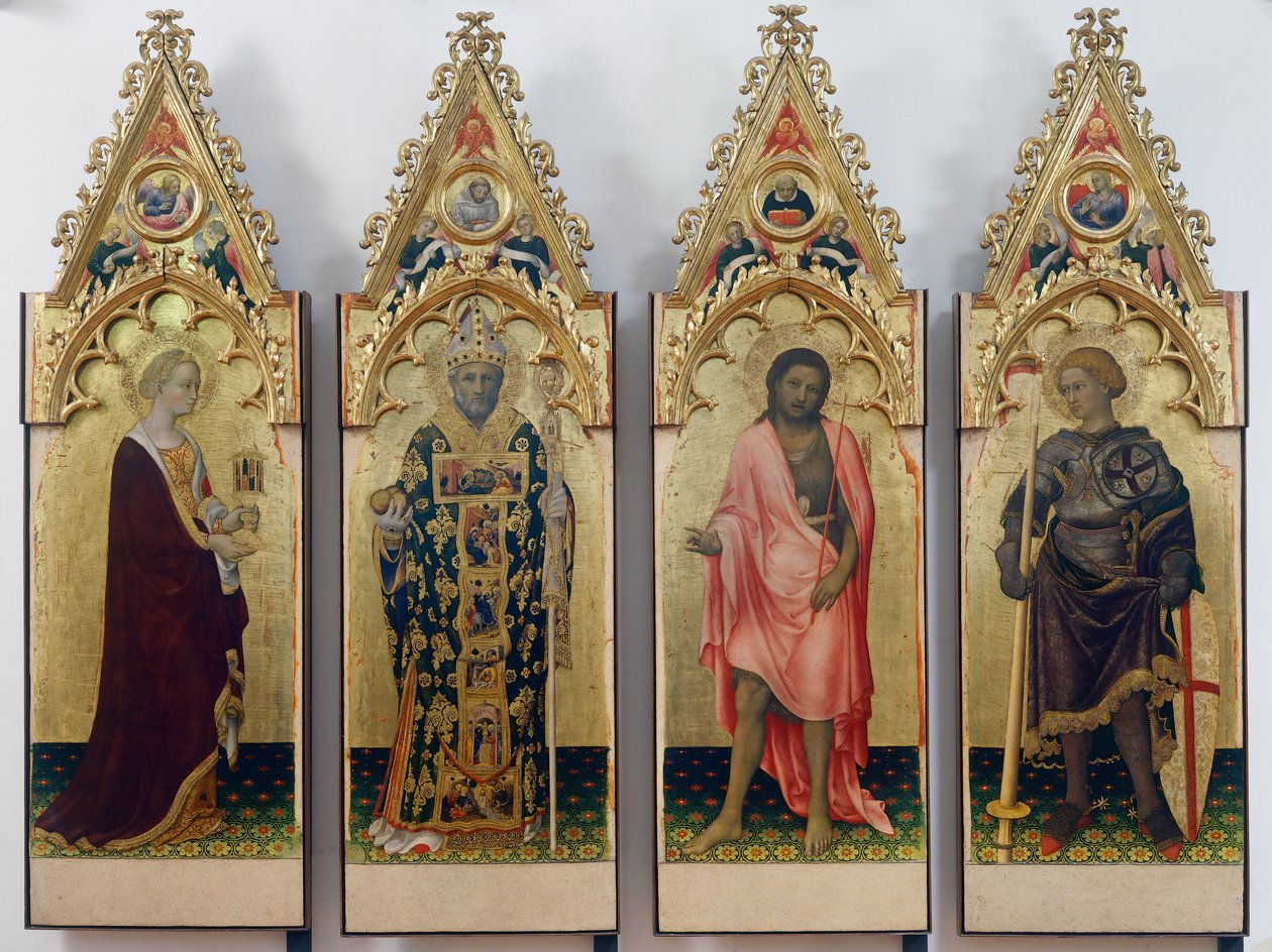 Four saints of Quaratesi Polyptych, Saint Mary Magdalene, Saint Nicholas of Bari, Saint John the Baptist, and Saint George by Gentile da Fabriano