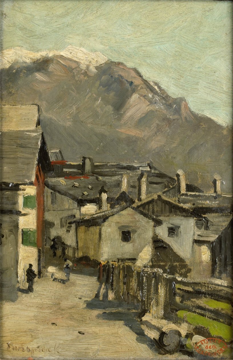 Houses along a Road near a Mountain (Innsbruck?) by Geo Poggenbeek