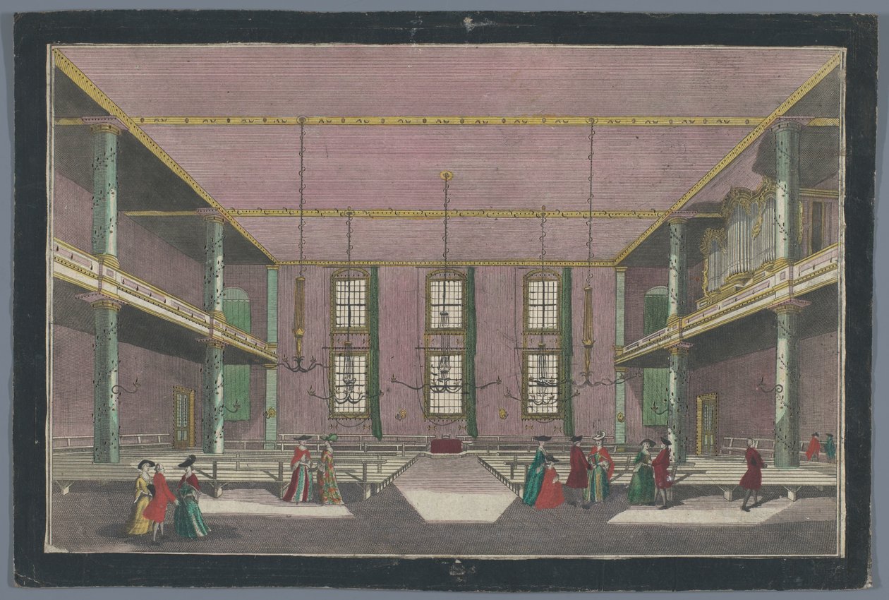 View of the Interior of the Church of the Moravian Brethren in Zeist (Assembly Place of the Moravian Brethren in Zeist from Inside) by Georg Balthasar Probst (possibly)