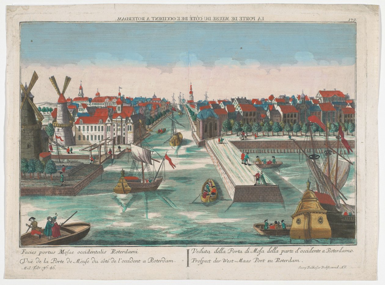View of the Wester Nieuwe Hoofdpoort and the Ooster Nieuwe Hoofdpoort in Rotterdam (Rotterdam) by Georg Balthasar Probst