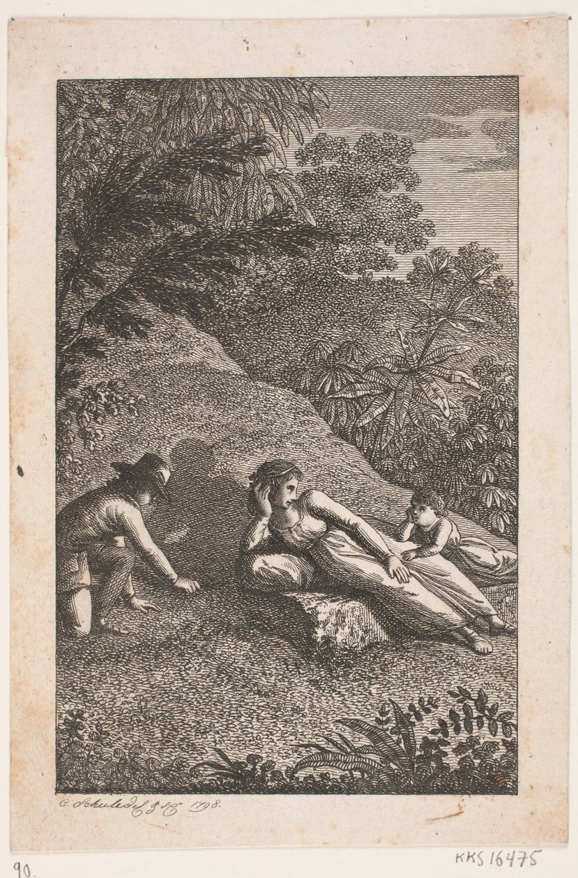 Reclining Woman with Boy and Girl in a Landscape by Georg Christian Schule