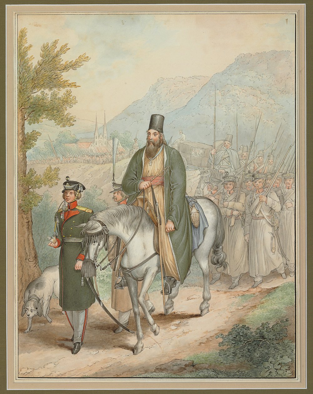 Russian Soldiers Accompanying a Priest on Horseback by Georg Emanuel Opitz