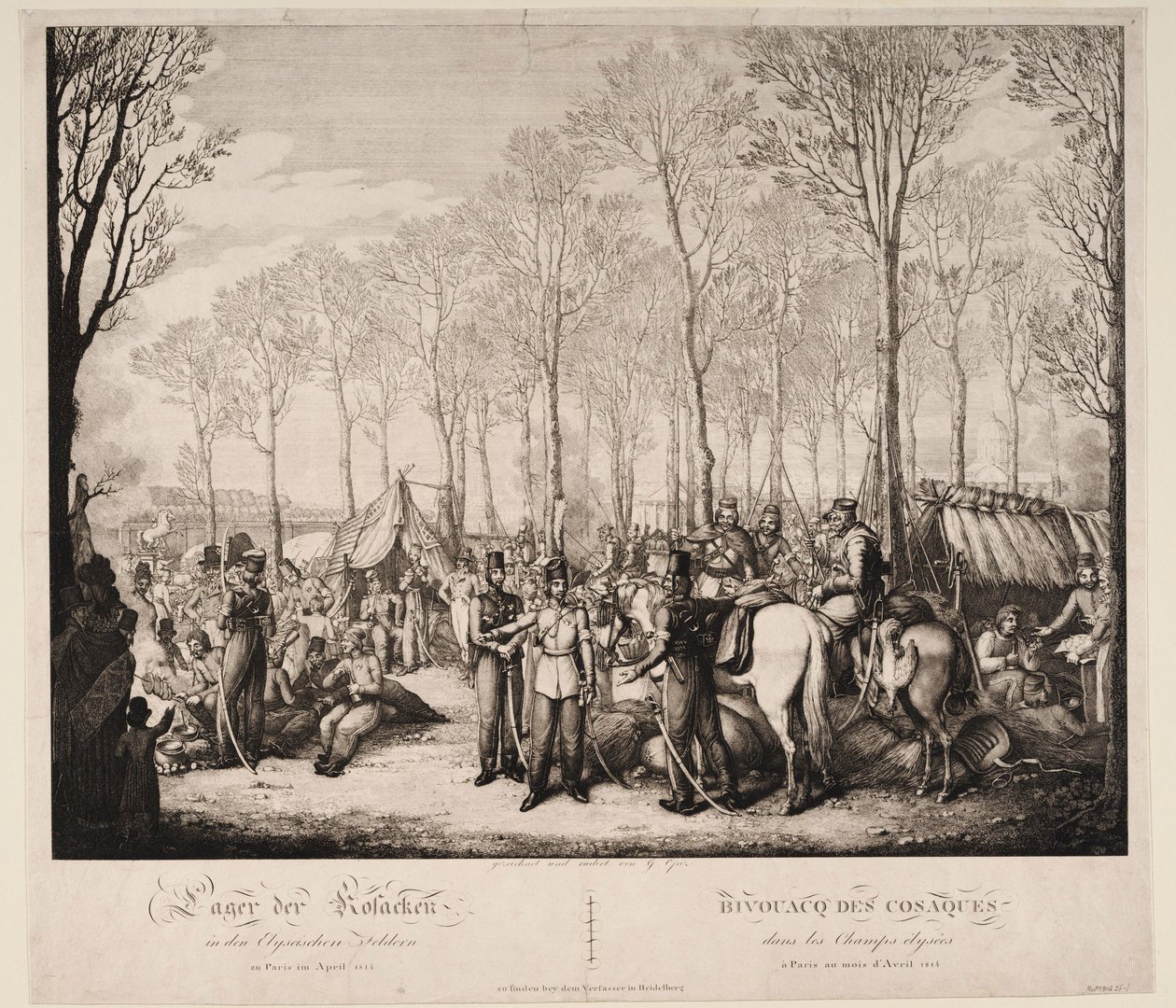 Bivouac of the Cossacks at the Avenue des Champs-Elysées in Paris on April 1814, 1814 by Georg Emanuel Opiz