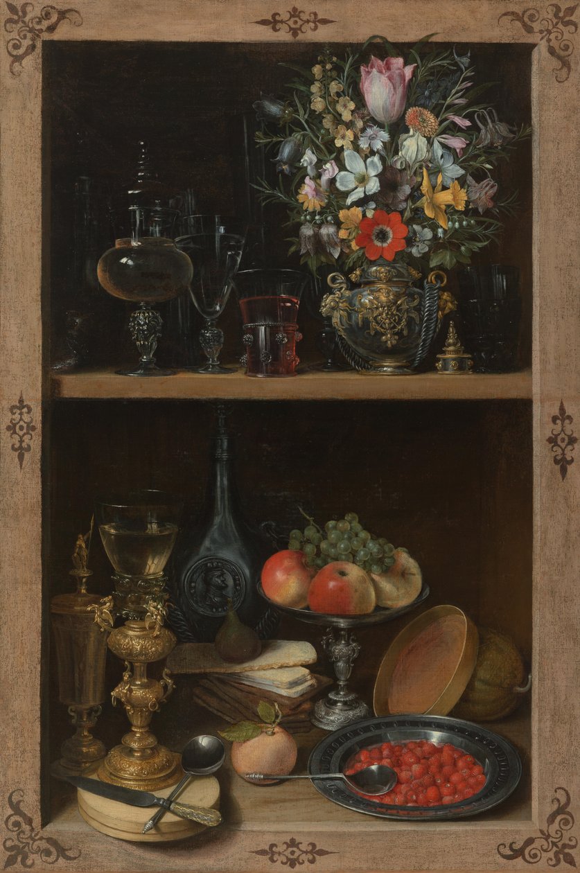 Cupboard with Fruit and Flowers by Georg Flegel