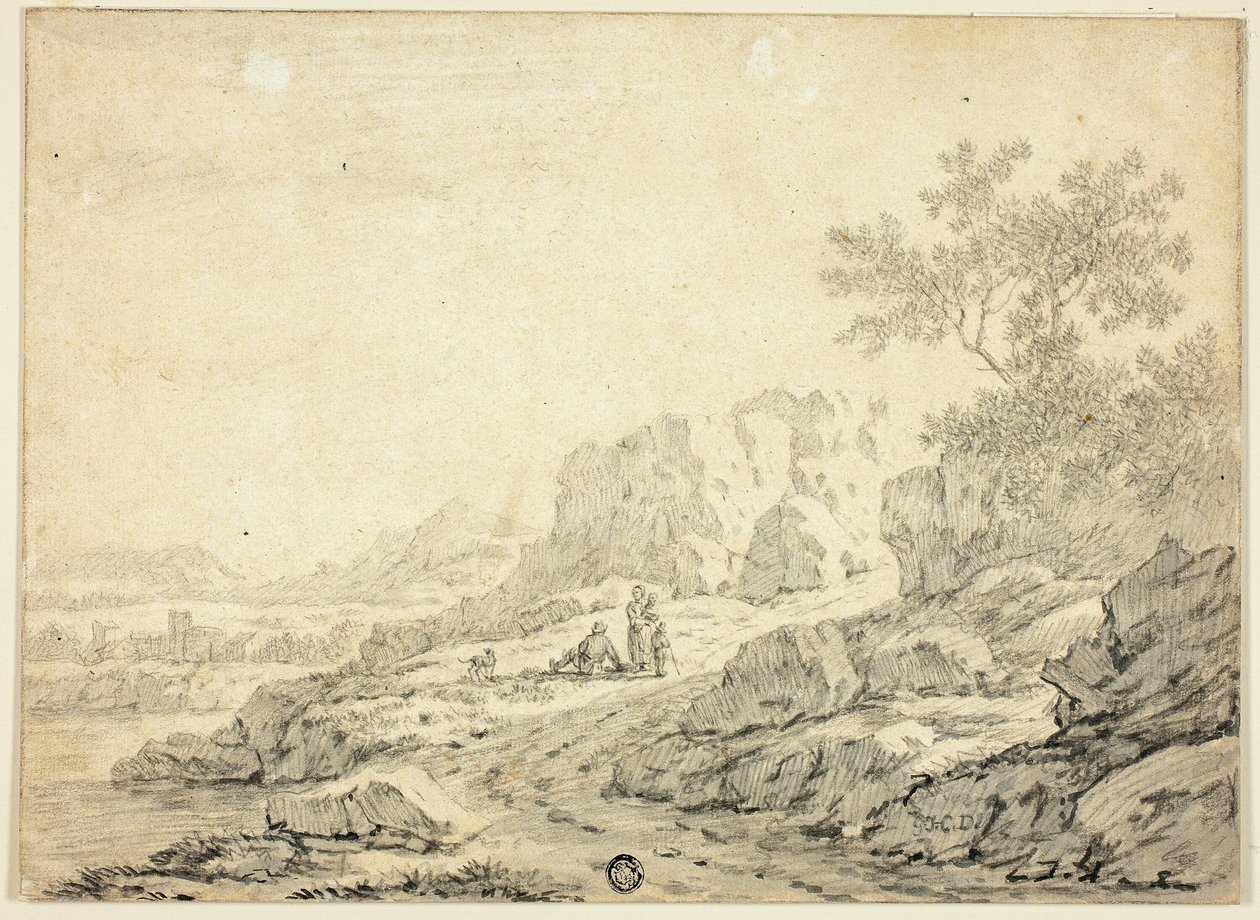 Rocky Landscape with Figures and Dog on Path by Georg Friedrich Dietzsch