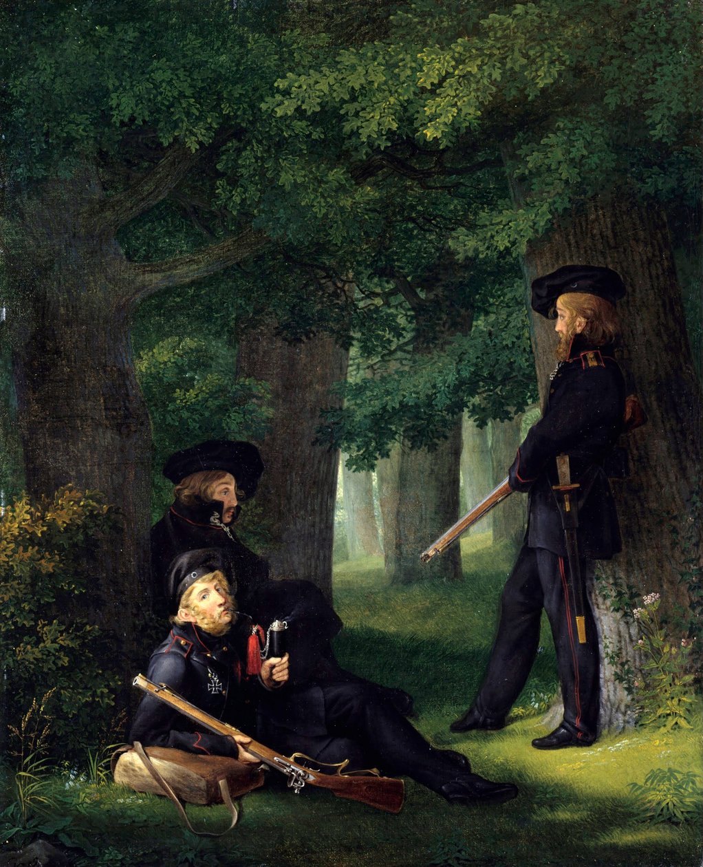 Outpost Duty (Portraits of Theodor Koerner, Karl Friedrich Friesen, and Heinrich Hartmann). Painting by Georg Friedrich Kersting, 1815 by Georg Friedrich Kersting