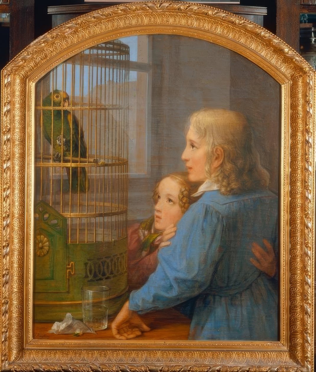 Two Children in Front of a Parrot Cage by Georg Friedrich Kersting