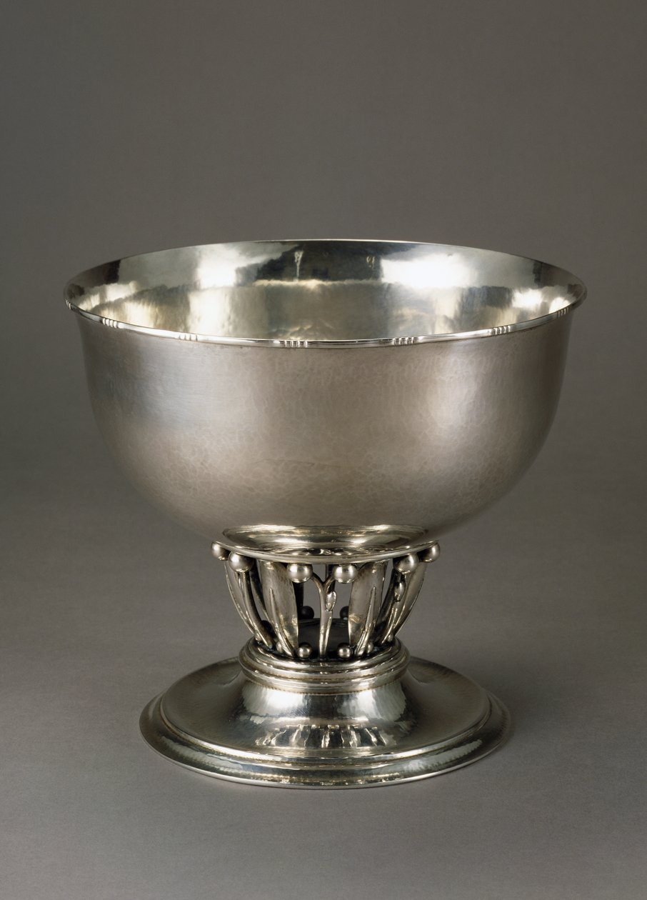 Hammered and chiseled silver fruit bowl by Georg Jensen