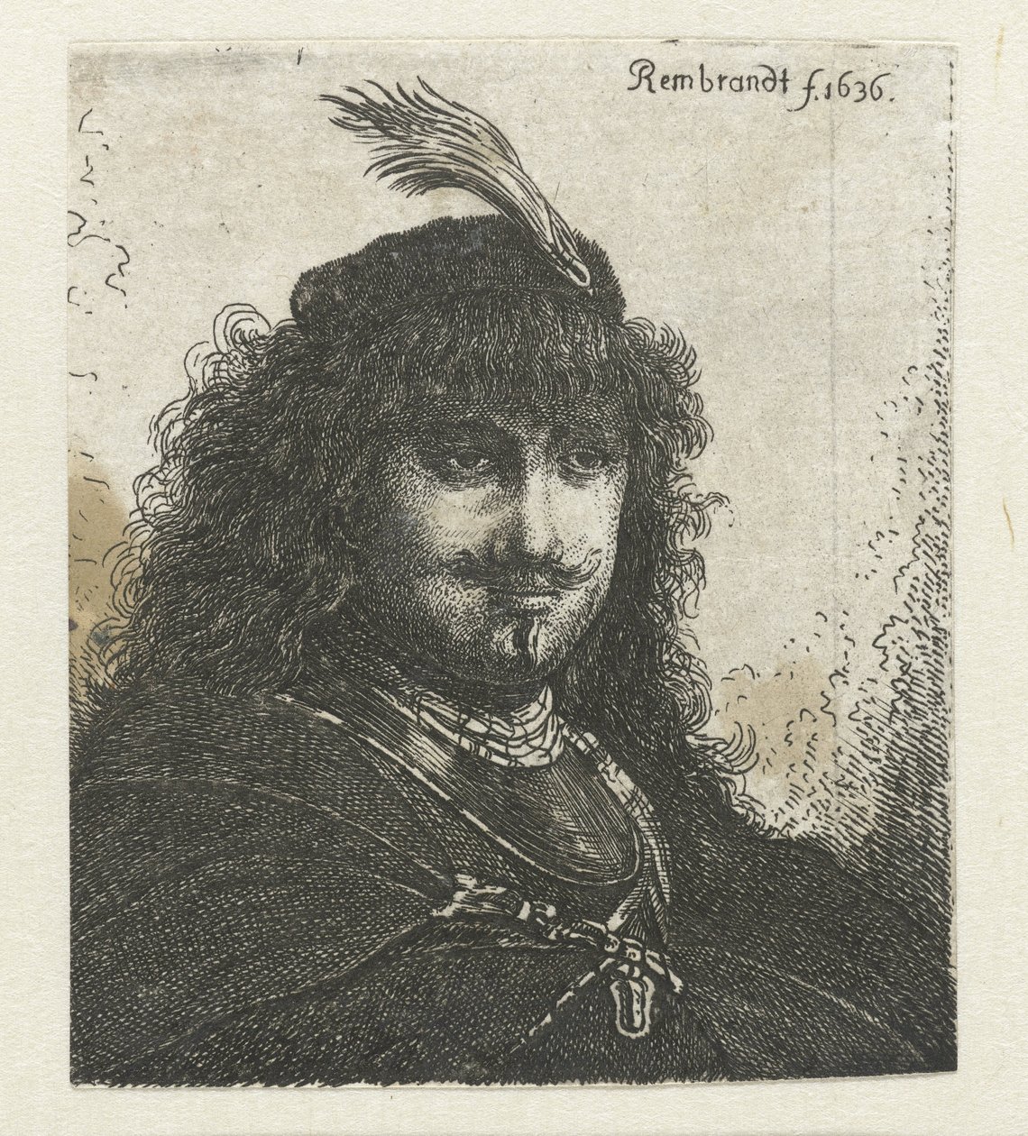 Self-portrait with plumed cap and lowered sabre by Georg Leopold Hertel