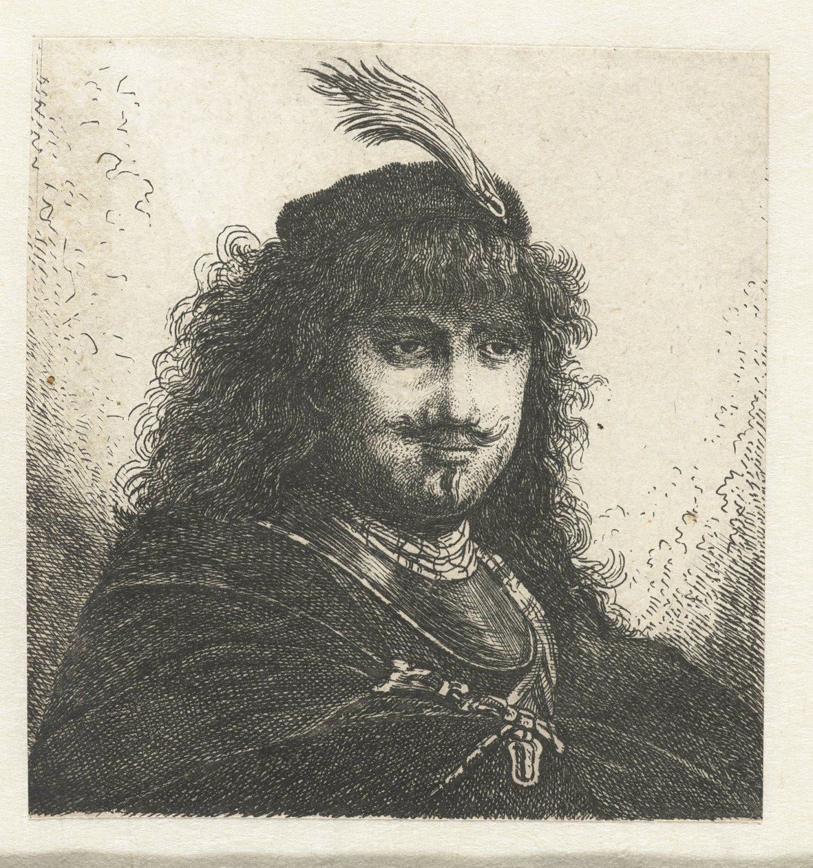 Self-portrait with plumed cap and lowered sabre by Georg Leopold Hertel